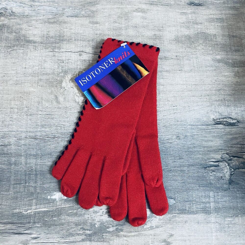 Vintage 1994 Aris Isotoner Red/ Black Knot Long Gloves
